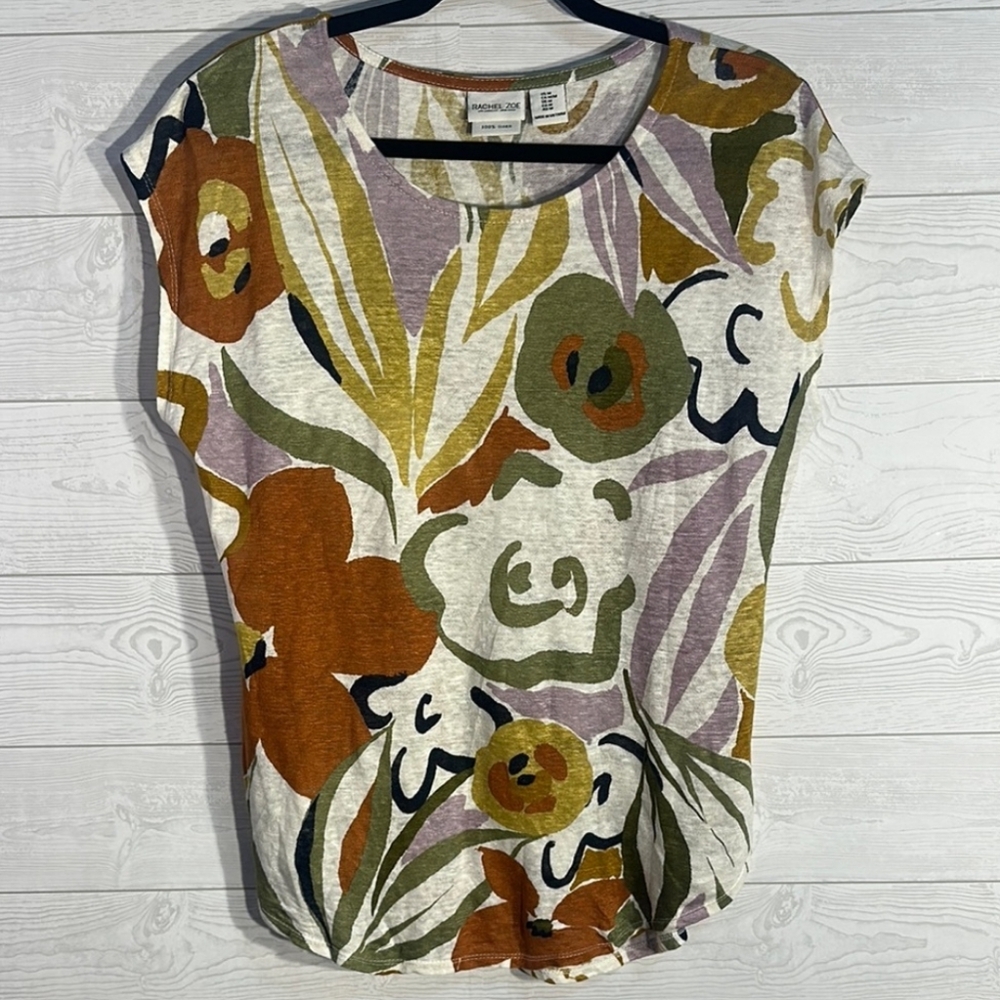 Rachel Zoe 100% Linen Tropical Blouse Size 3X - Picture 1 of 7